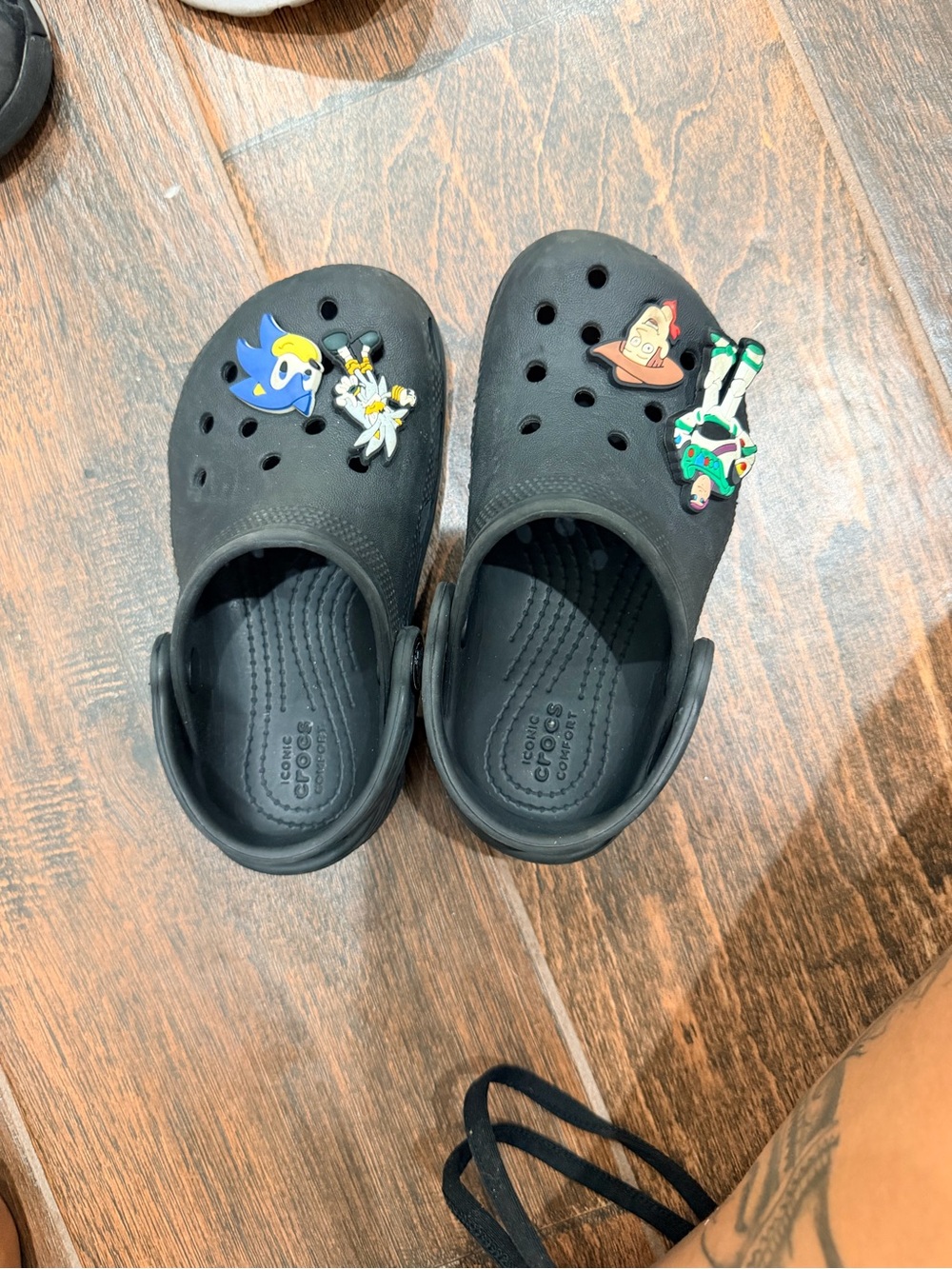 CROCS Kids Black Clogs with Colorful Character Jibbitz